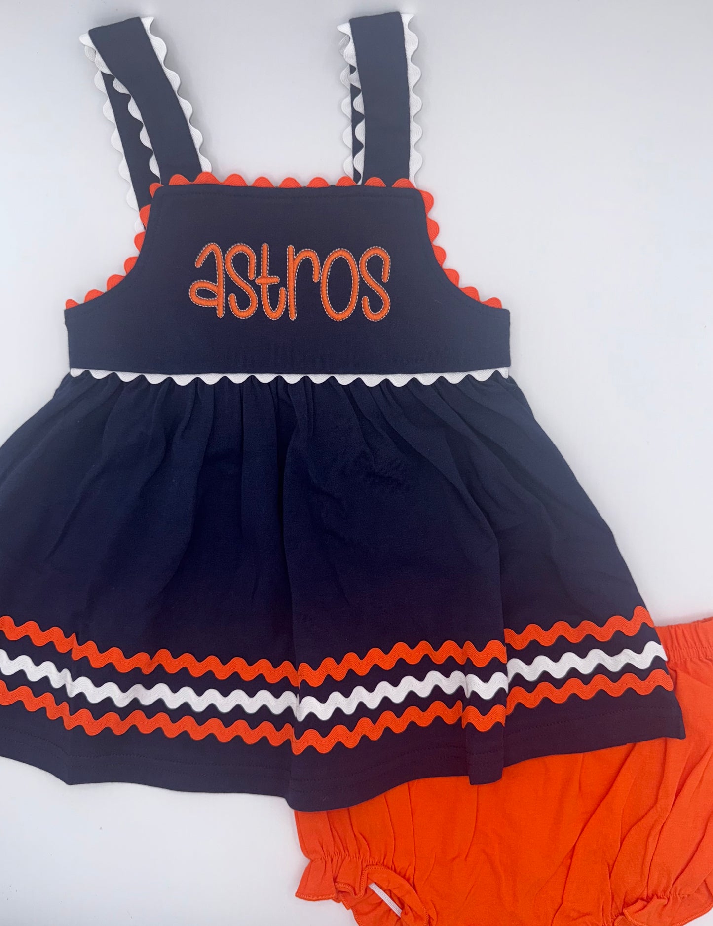 Navy, Orange, and White Ric Rac Diaper Set