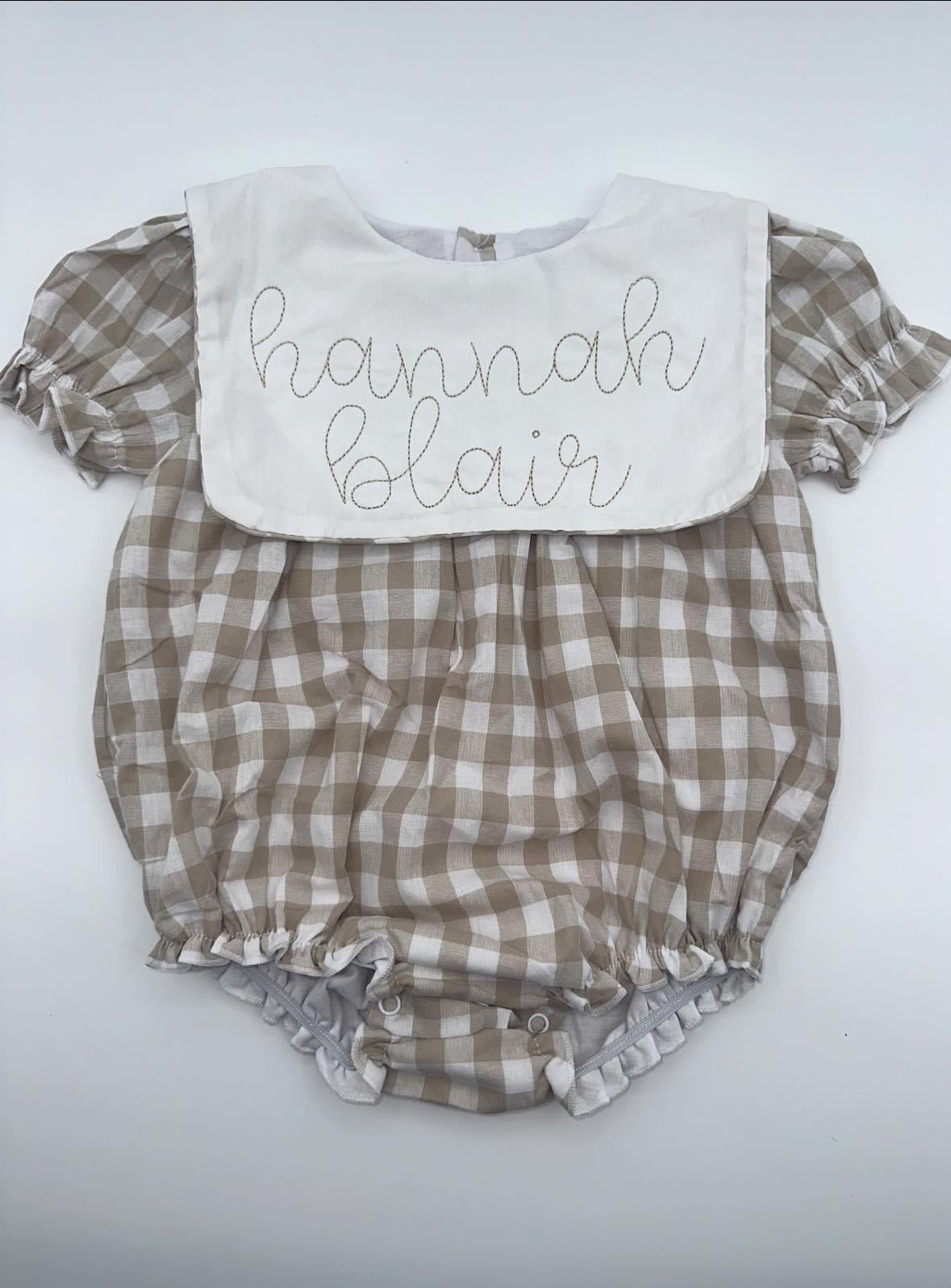 Khaki and White Large Gingham Girls Bubble