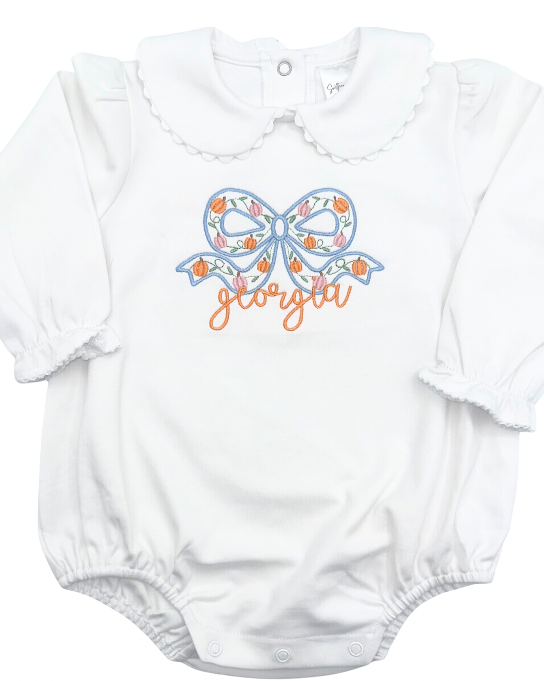 Pumpkin Bow on Scallop Edge Bubble with Peter Pan Collar