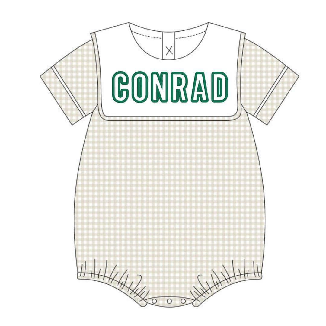 Khaki and White Large Gingham Boy’s Bubble