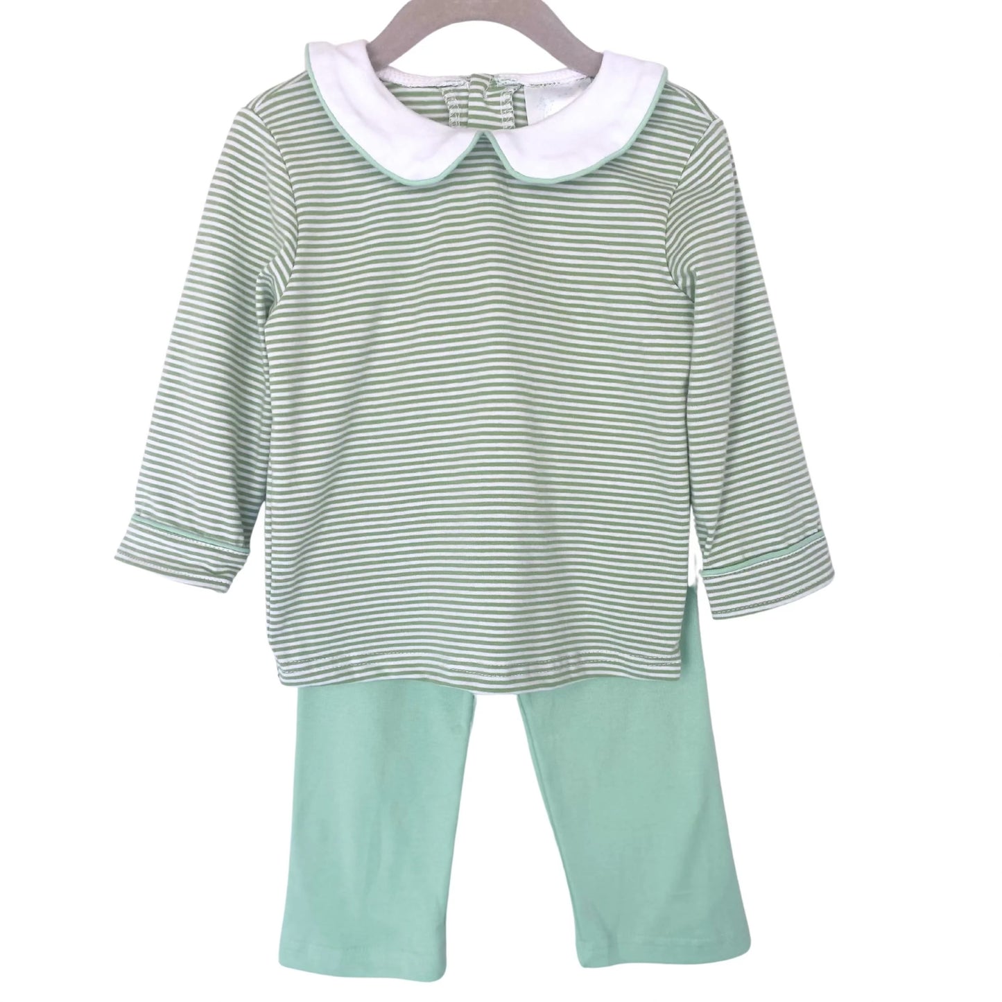 Long Sleeve Green & White Stripe Pant Set