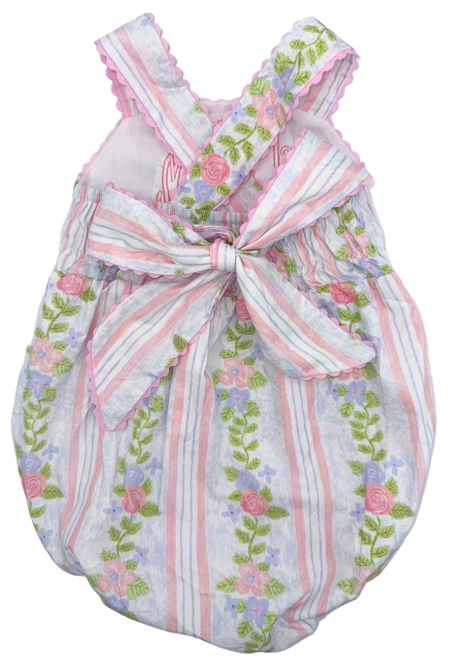 Floral Stripe Baby Bubble Romper or Dress | Monogrammed Sunsuit | Floral | Striped | Dress Option