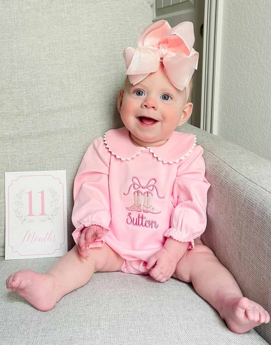 Personalized Girls Boots Long Sleeve Scallop Edge Bubble w/ Peter Pan Collar