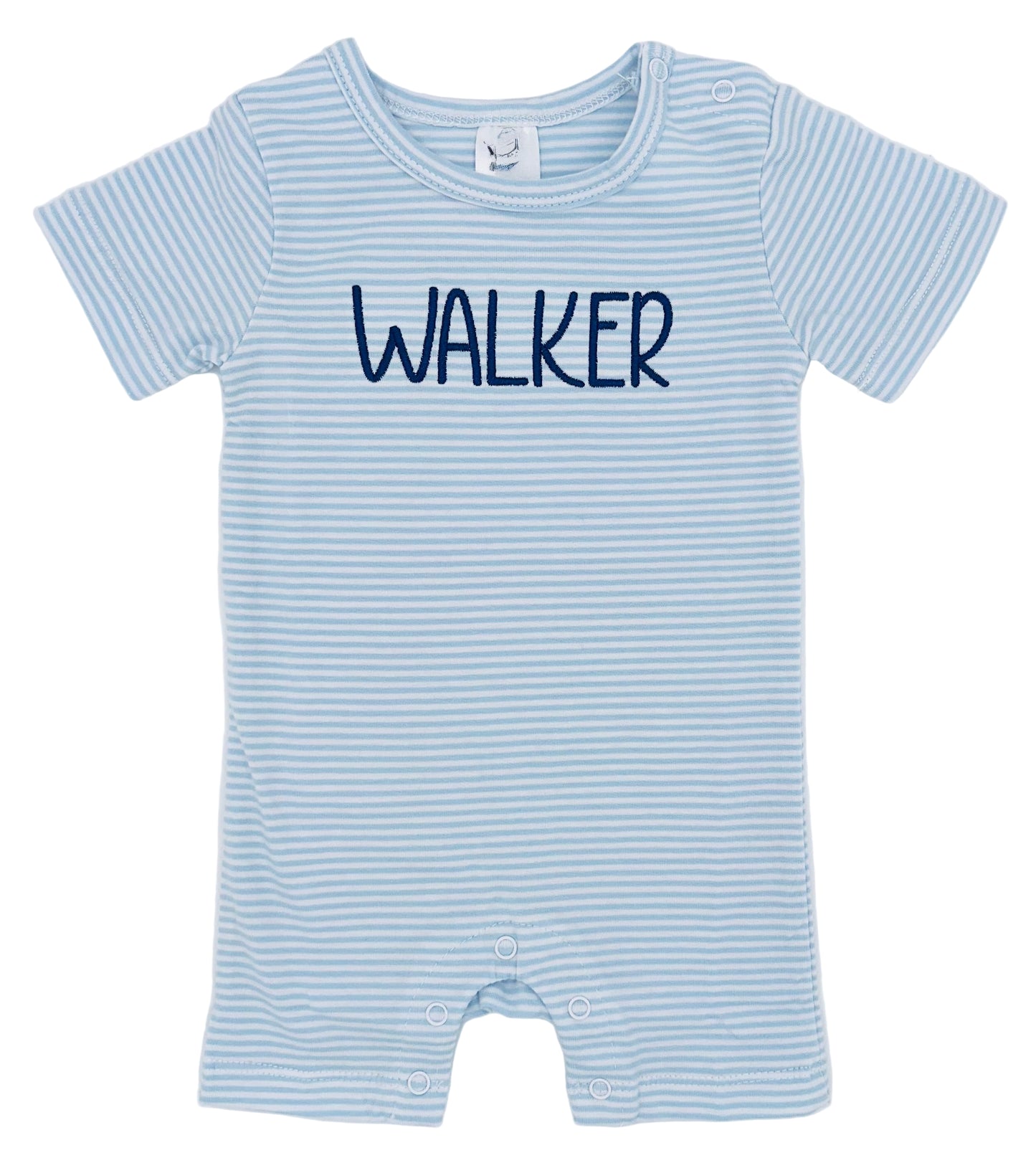 Personalized Baby Boy Striped Romper – Custom Embroidered Name Outfit