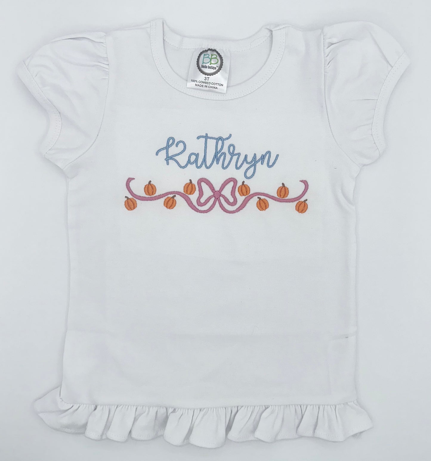 Girls’ Personalized Pumpkin Garland Ruffle Tee