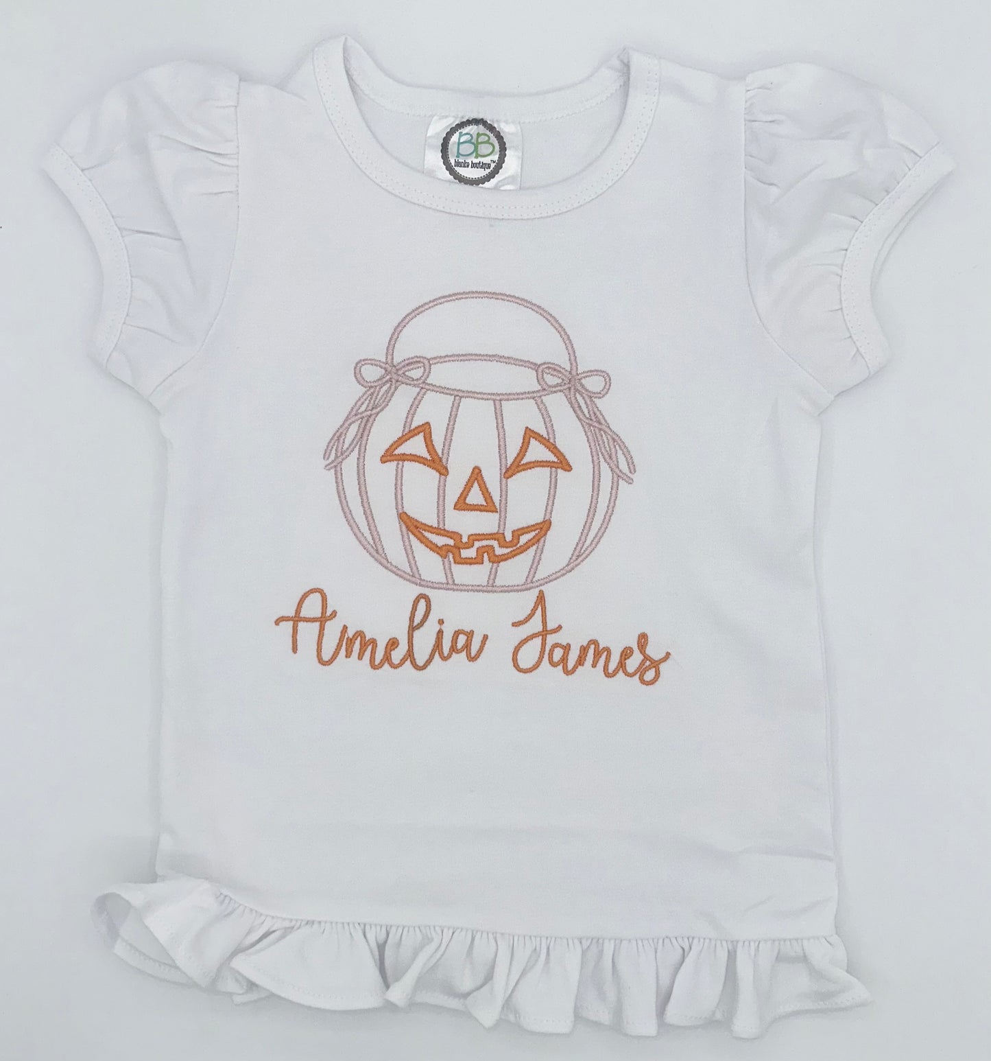 Girls’ Personalized Jack-O’-Lantern Ruffle Tee