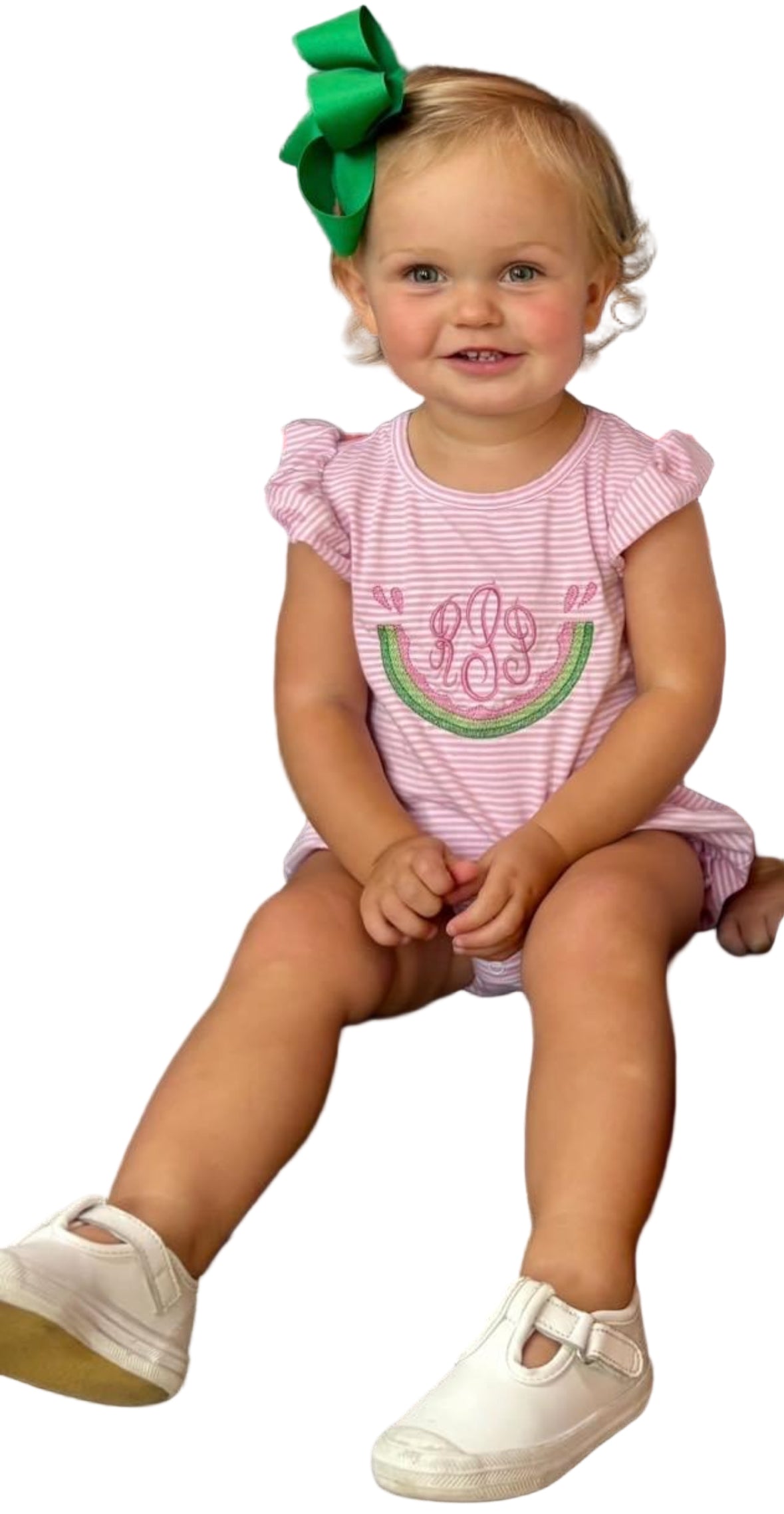 Girls Monogrammed Watermelon Striped Romper