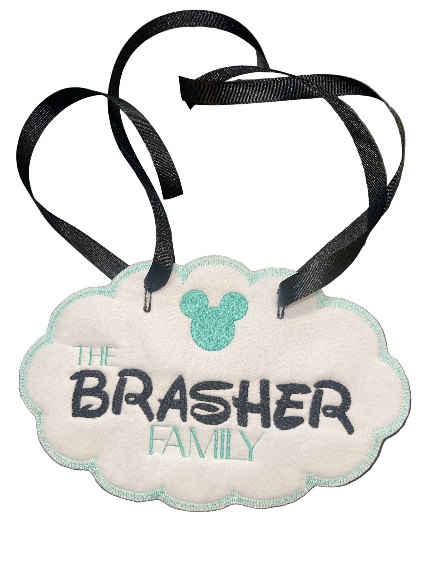 Personalized Teal Mouse Head Stroller Tag | Teal | Black | White