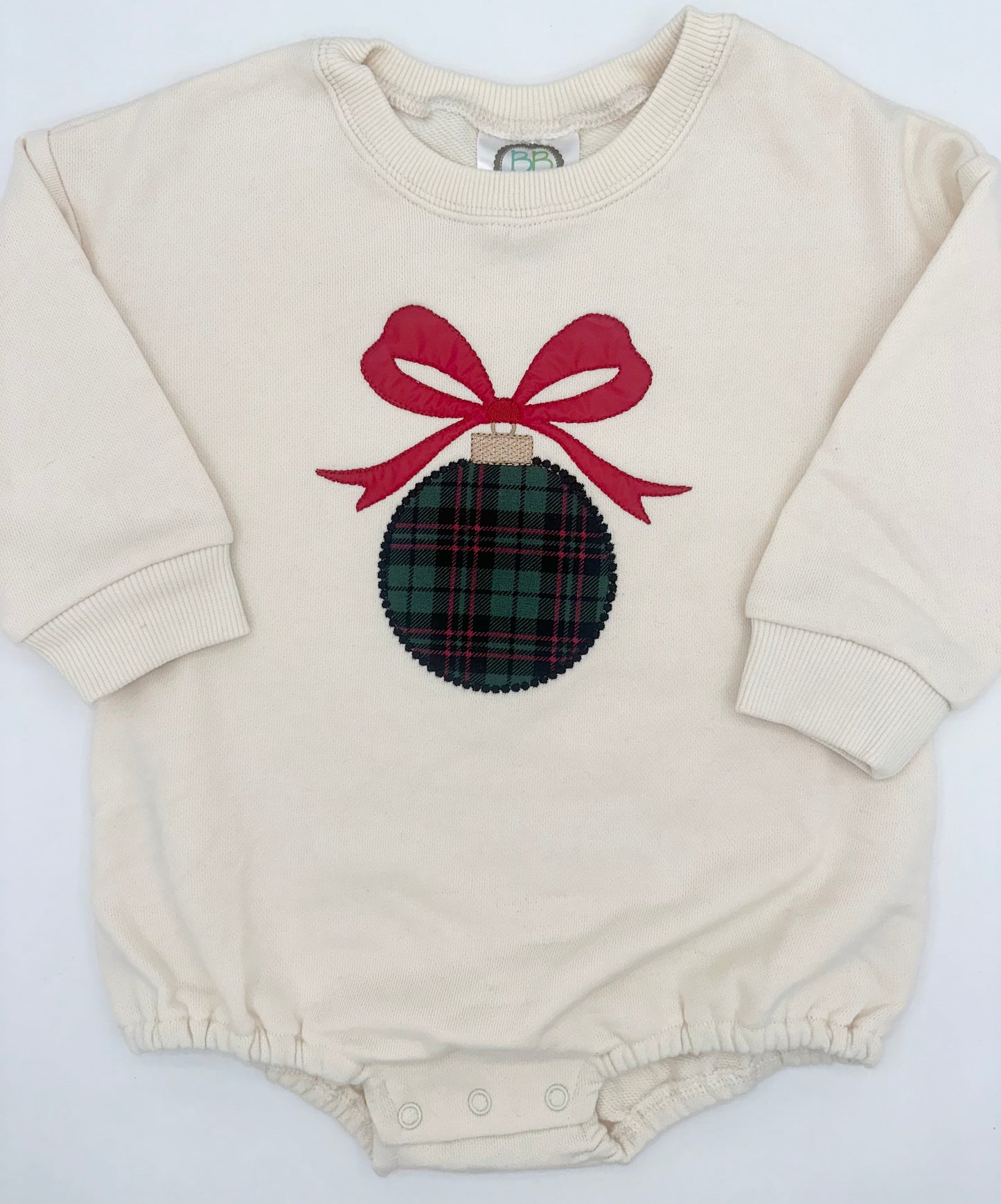 Plaid Ornament Appliqué Baby Bubble Romper
