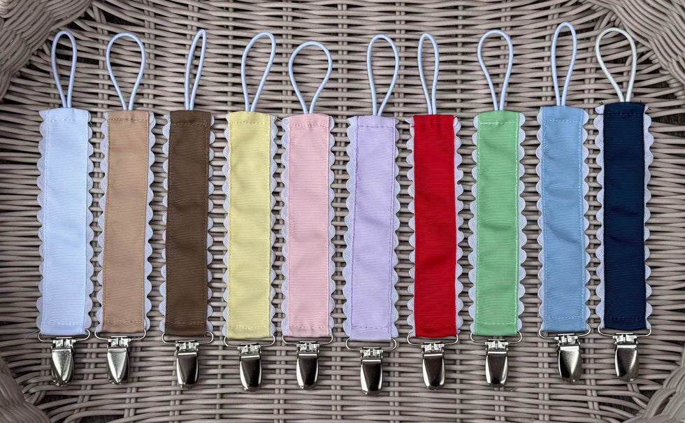 Solid Grosgrain Paci Clips with Ric Rac Edge
