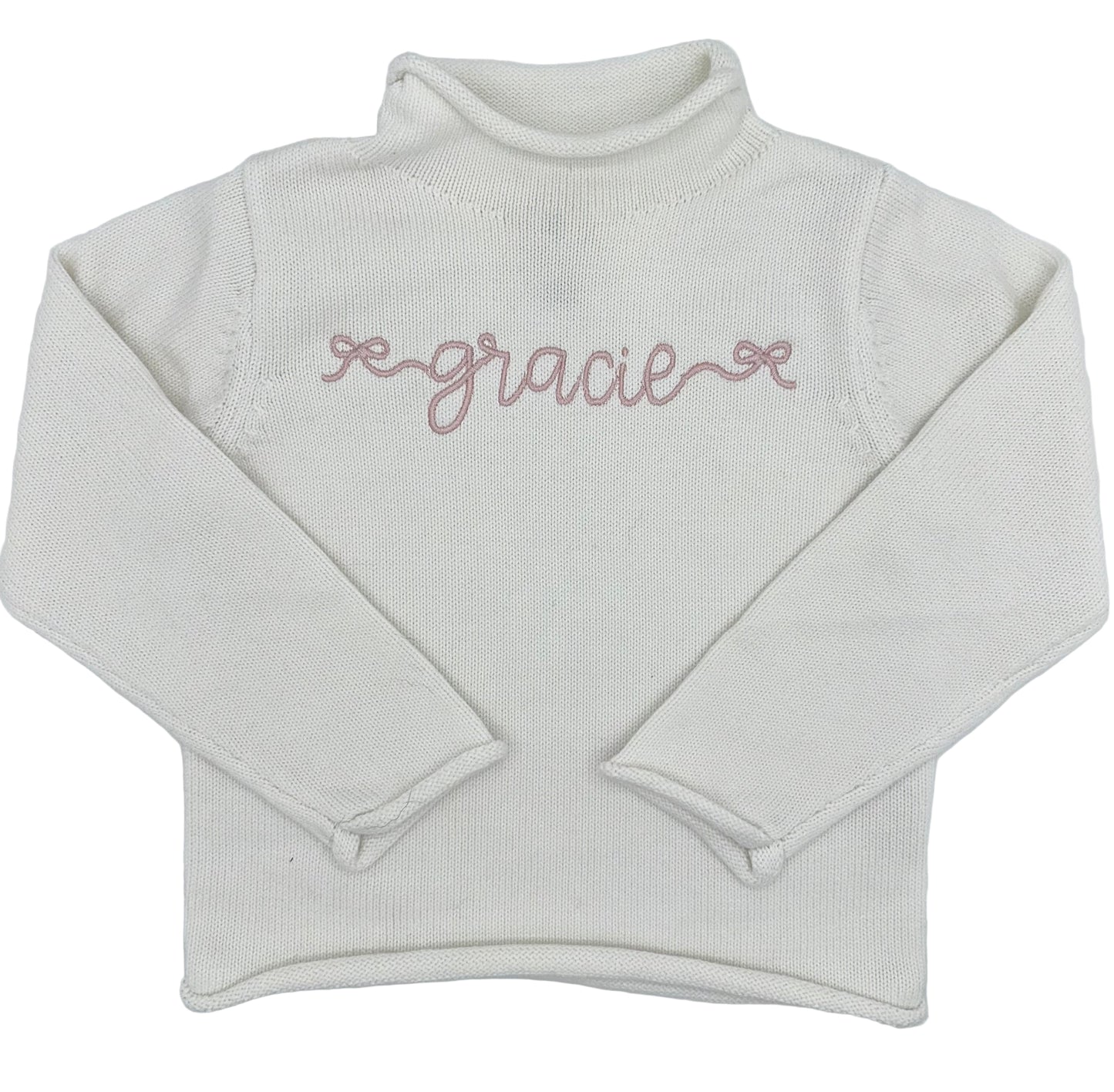 Personalized Embroidered Bow Rollneck Sweater