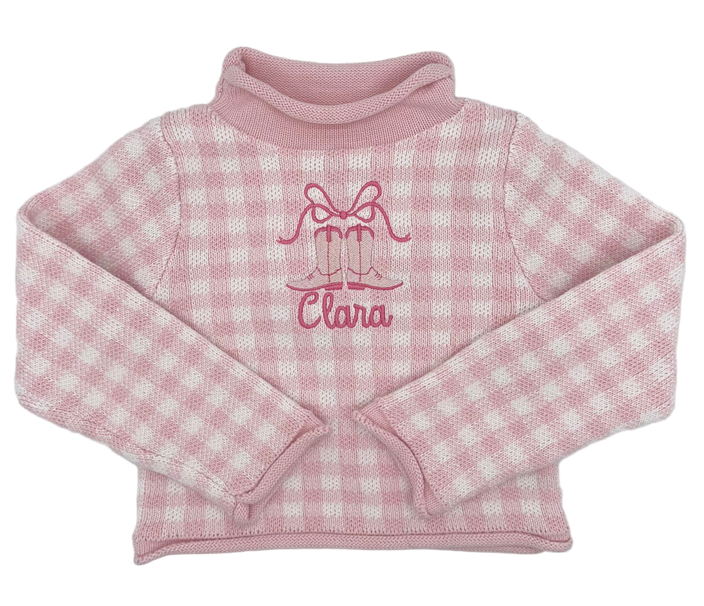 Personalized Gingham Boots Turtleneck Sweater
