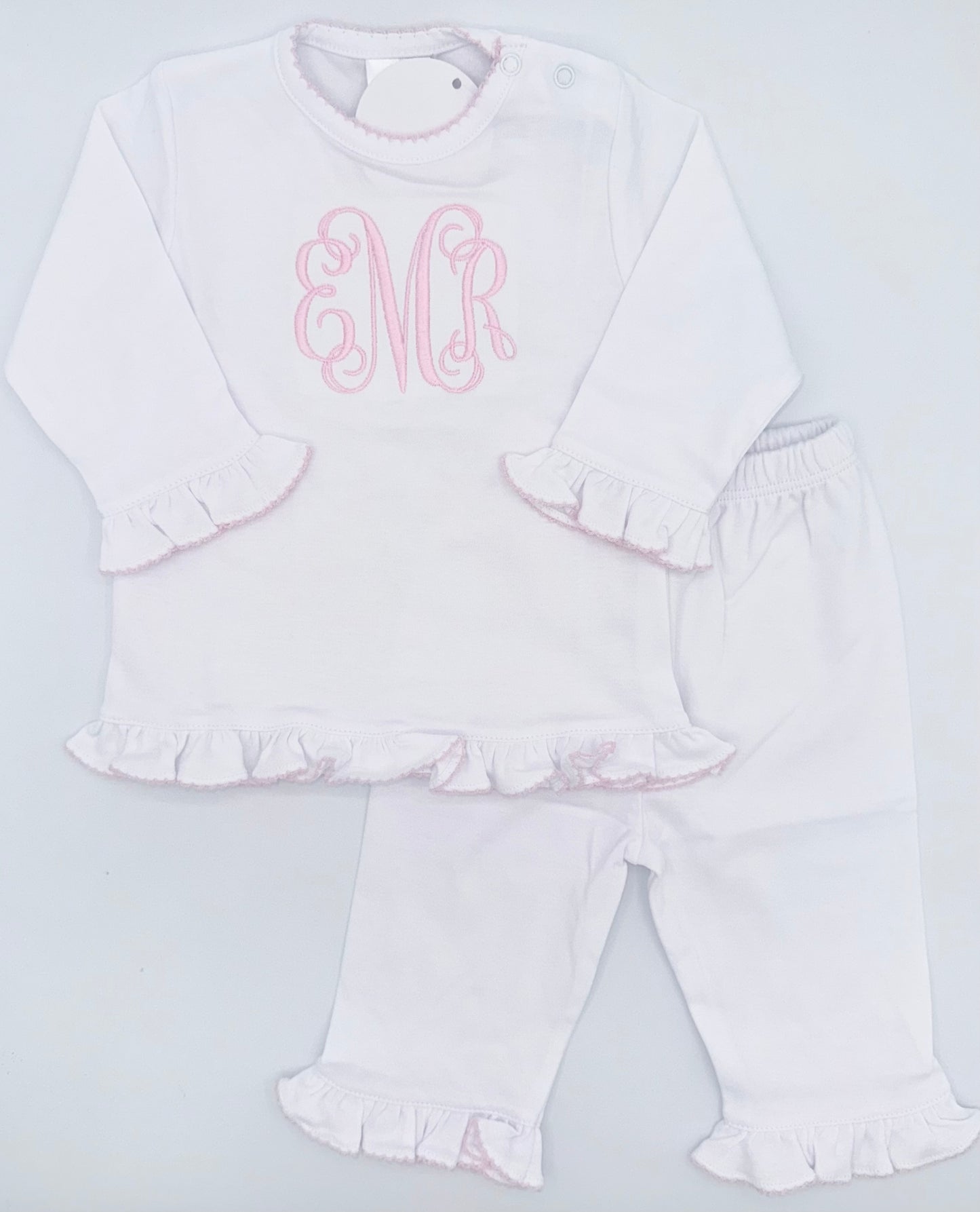 Baby White Pima Cotton Set with Pink Picot Trim