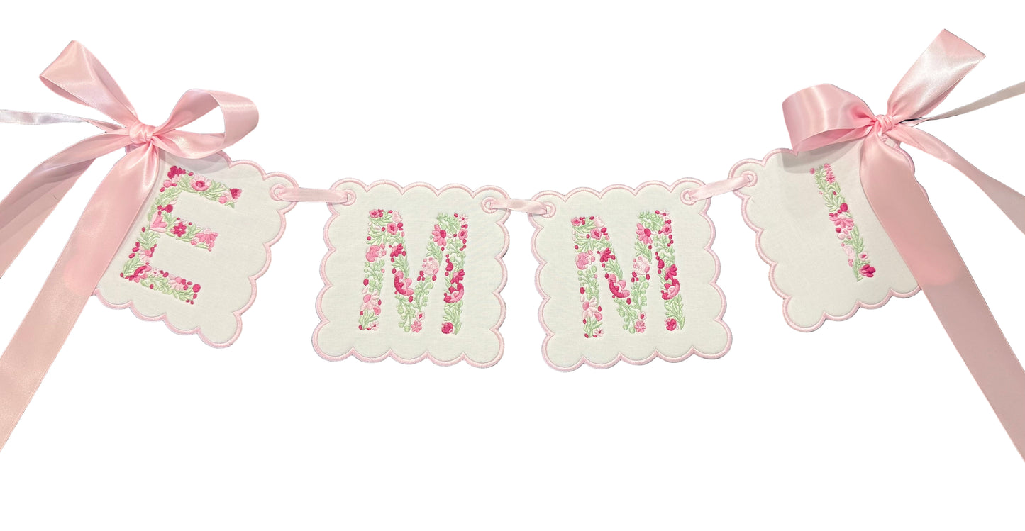 Girls Personalized Floral Letter Banner