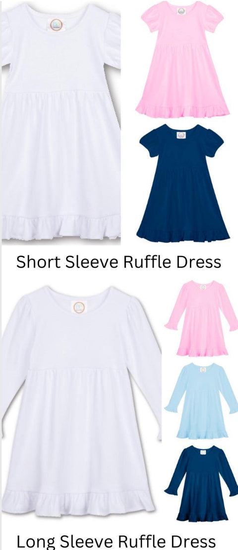 Blue Floral Girls Big Sister Shirt or Dress – Custom Ruffle Tee with Blue Floral Appliqué – Personalized Sister Shirt | Dress Option