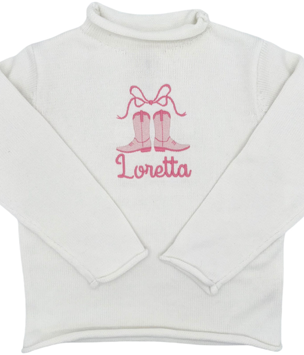 Personalized Girls’ Cowboy Boots Turtleneck Sweater