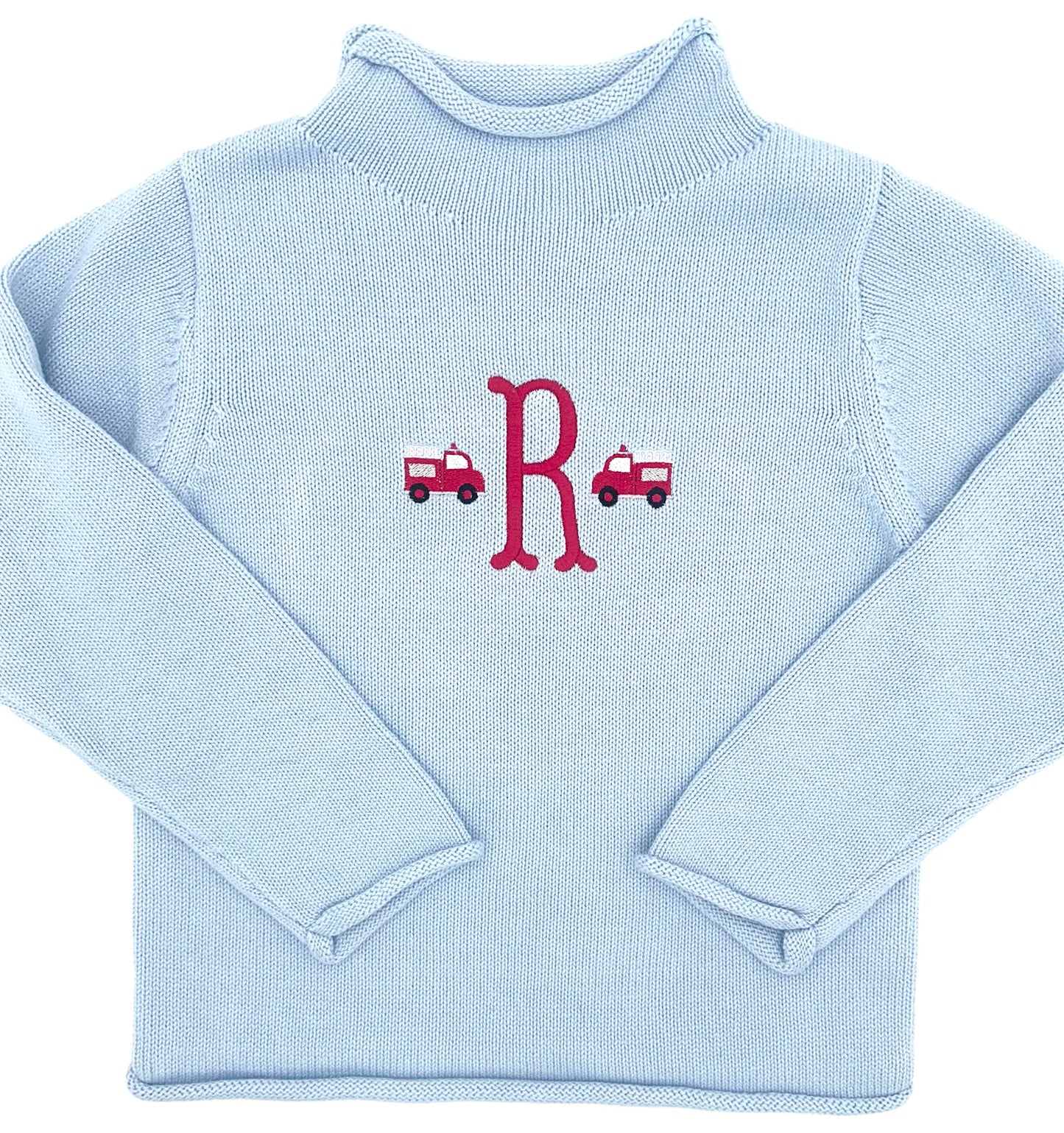 Personalized Monogrammed Boys Fire Truck Knit Turtleneck Sweater