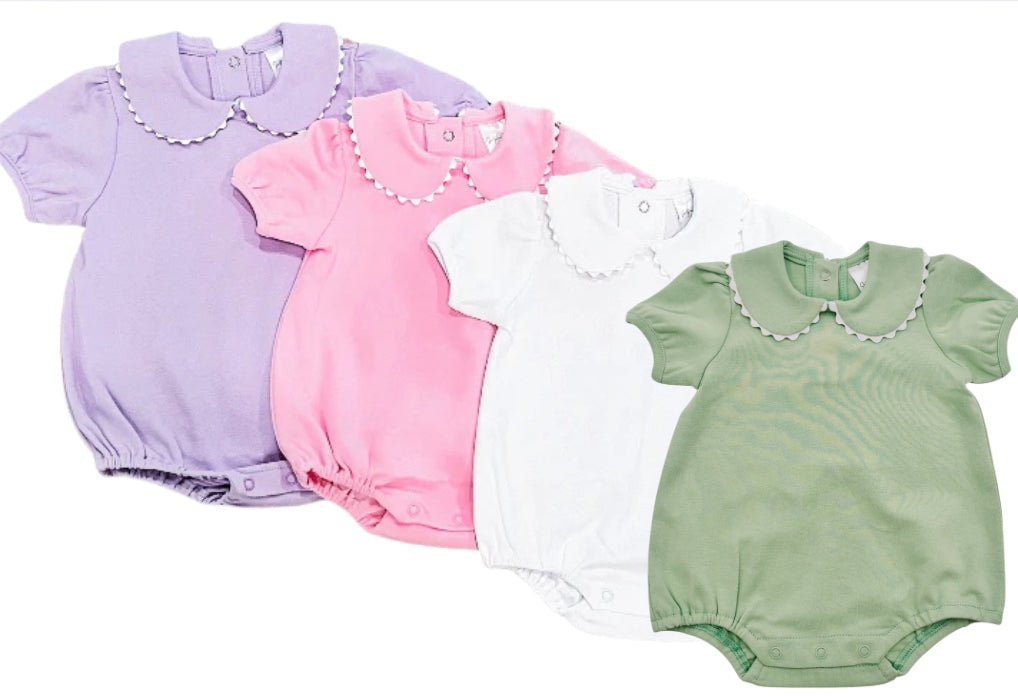 Personalized Bow Name Bubble Romper | Peter Pan Collar | Long and Short Sleeved Options