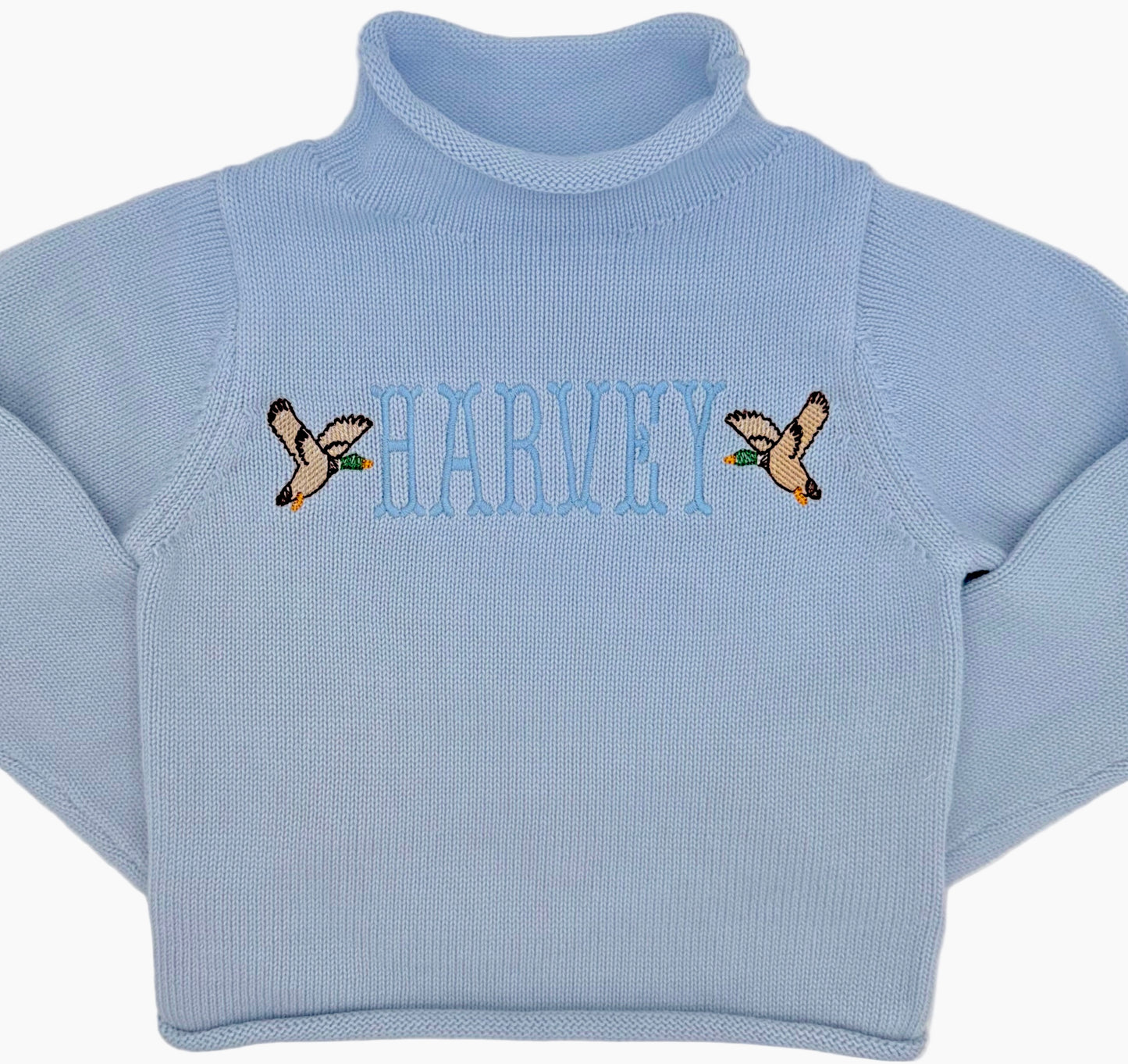 Personalized Monogrammed Duck Boys Knit Turtleneck Sweater