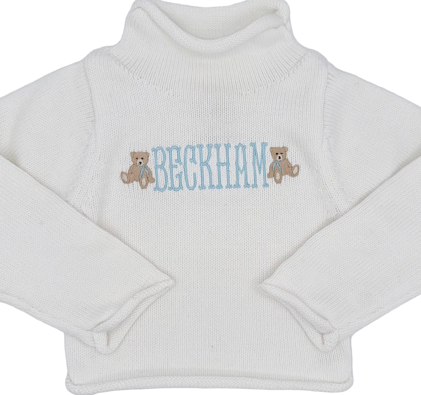 Personalized Monogrammed Bear Boys Knit Turtleneck Sweater