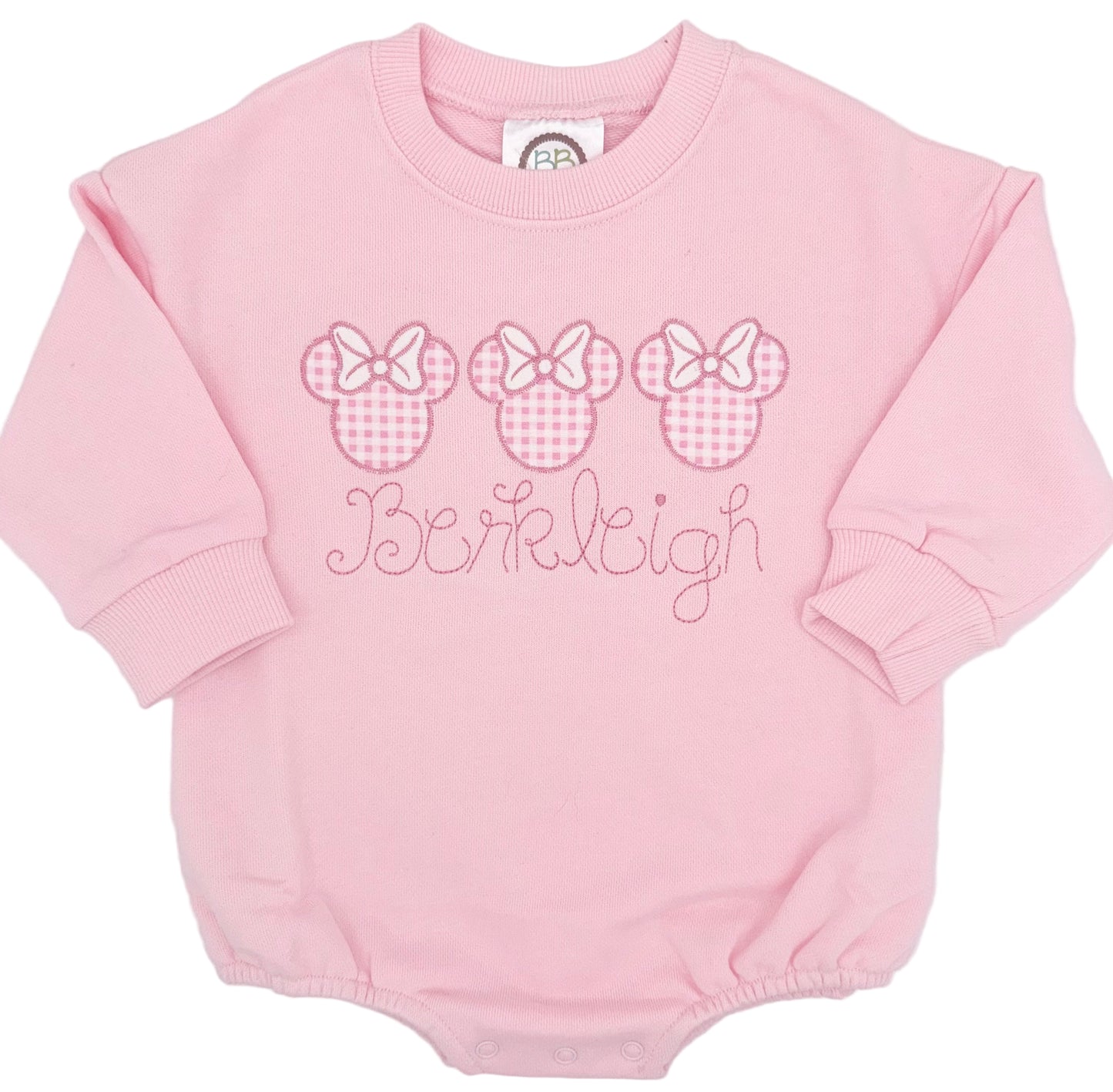 Personalized Pink Gingham Mouse Bubble Romper