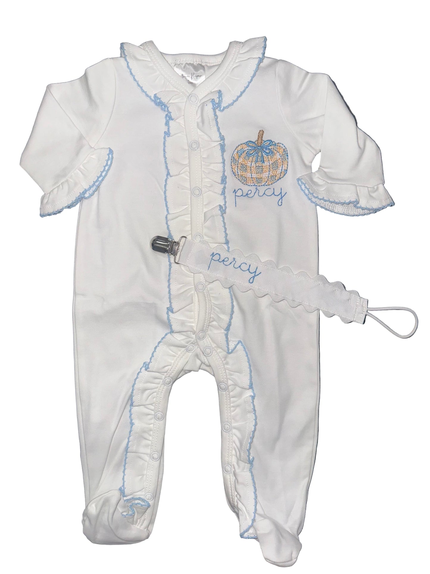 Personalized Baby Pumpkin Ruffle Sleeper – Fall Baby Boy or Girl Coming Home Outfit