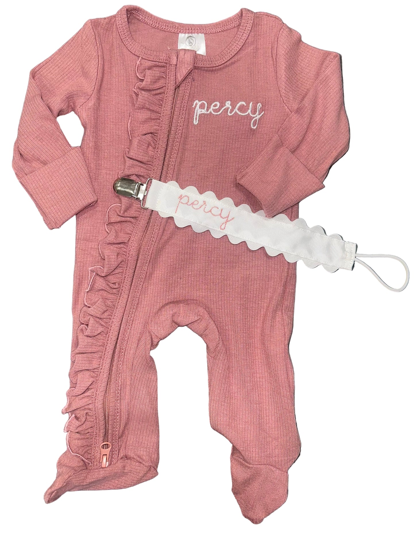 Personalized Baby Girl Ruffle Zipper Romper – Newborn Coming Home Outfit