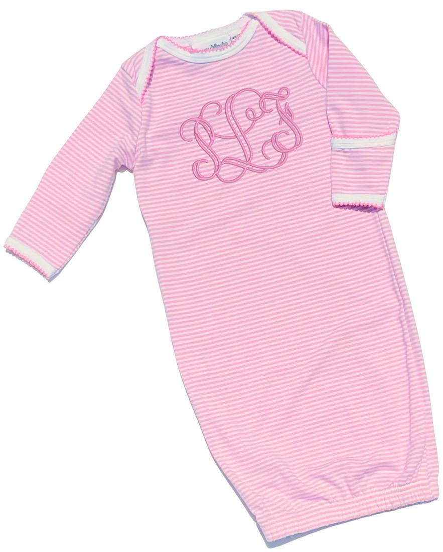 Personalized Blue Stripe Newborn Gown, Baby Boy Girl | Hospital Outfit, Newborn Outfit, Embroidery, Coming Home Outfit, Cowboy Boots