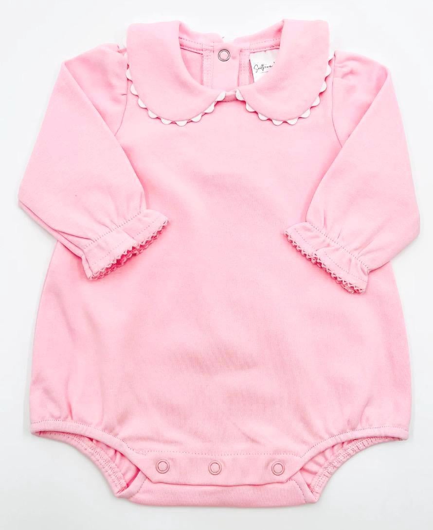 Embroidered Floral Cross on Scallop Edge Long Sleeve Bubble, Romper, Collar Embroidery, Monogram, RicRac, Customize, Easter Outfit, Church
