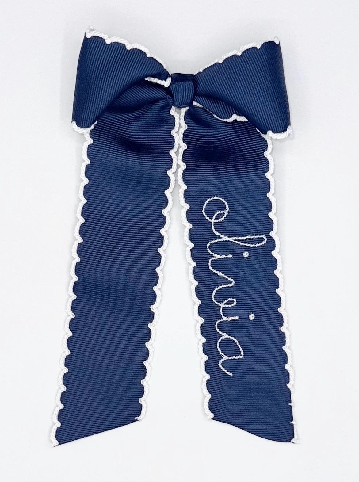 Girls Hair Bow with Embroidered Name | Customized Ribbon, Hair Ribbon, Personalized, Girls Gift, Picot Trim
