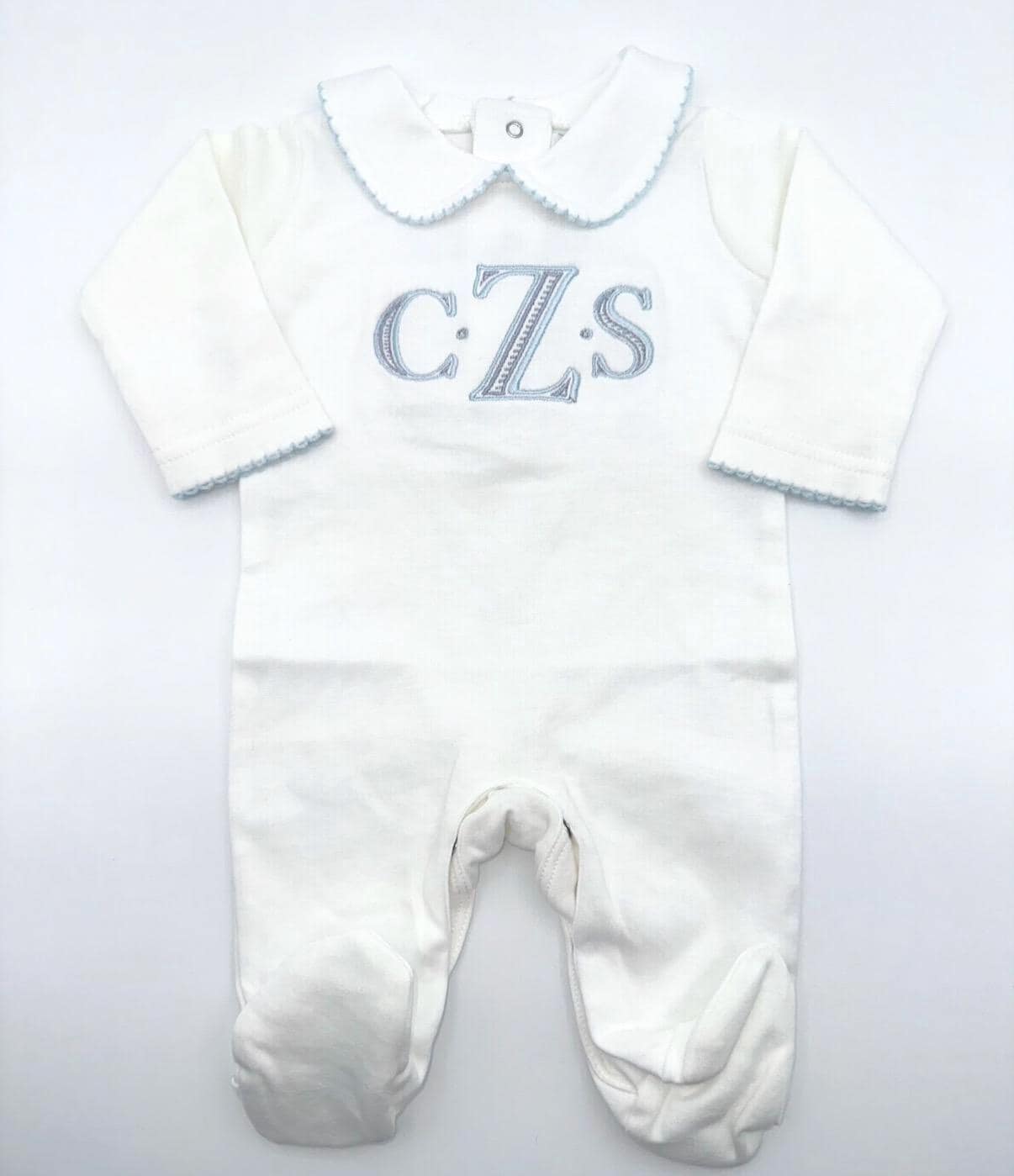 Personalized White w/ Picot Trim Newborn Footie, Baby Boy Girl | Hospital Outfit, Newborn Outfit, Customize, Embroidered, Coming Home Outfit