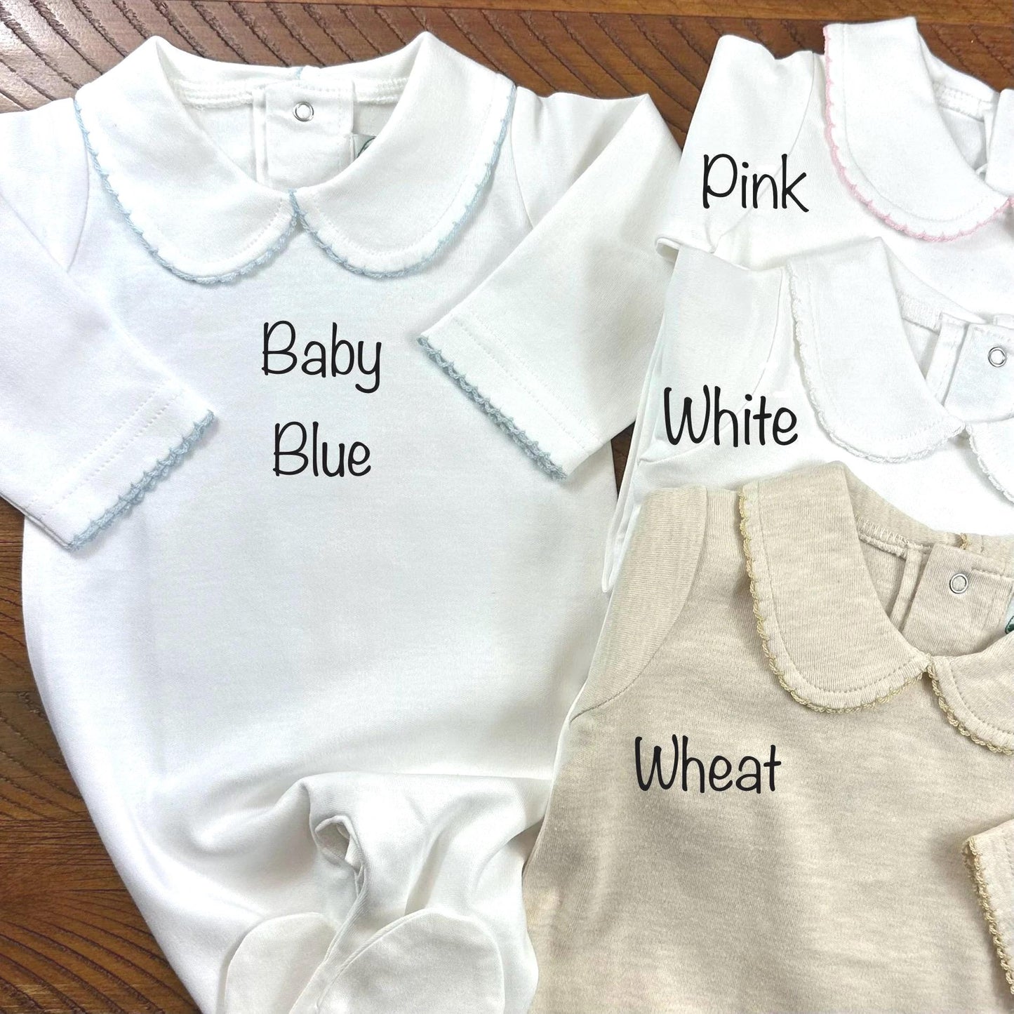 Personalized White w/ Picot Trim Newborn Footie, Baby Boy Girl | Hospital Outfit, Newborn Outfit, Customize, Embroidered, Coming Home Outfit