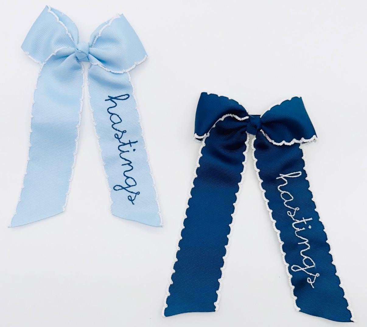 Girls Hair Bow with Embroidered Name | Customized Ribbon, Hair Ribbon, Personalized, Girls Gift, Picot Trim
