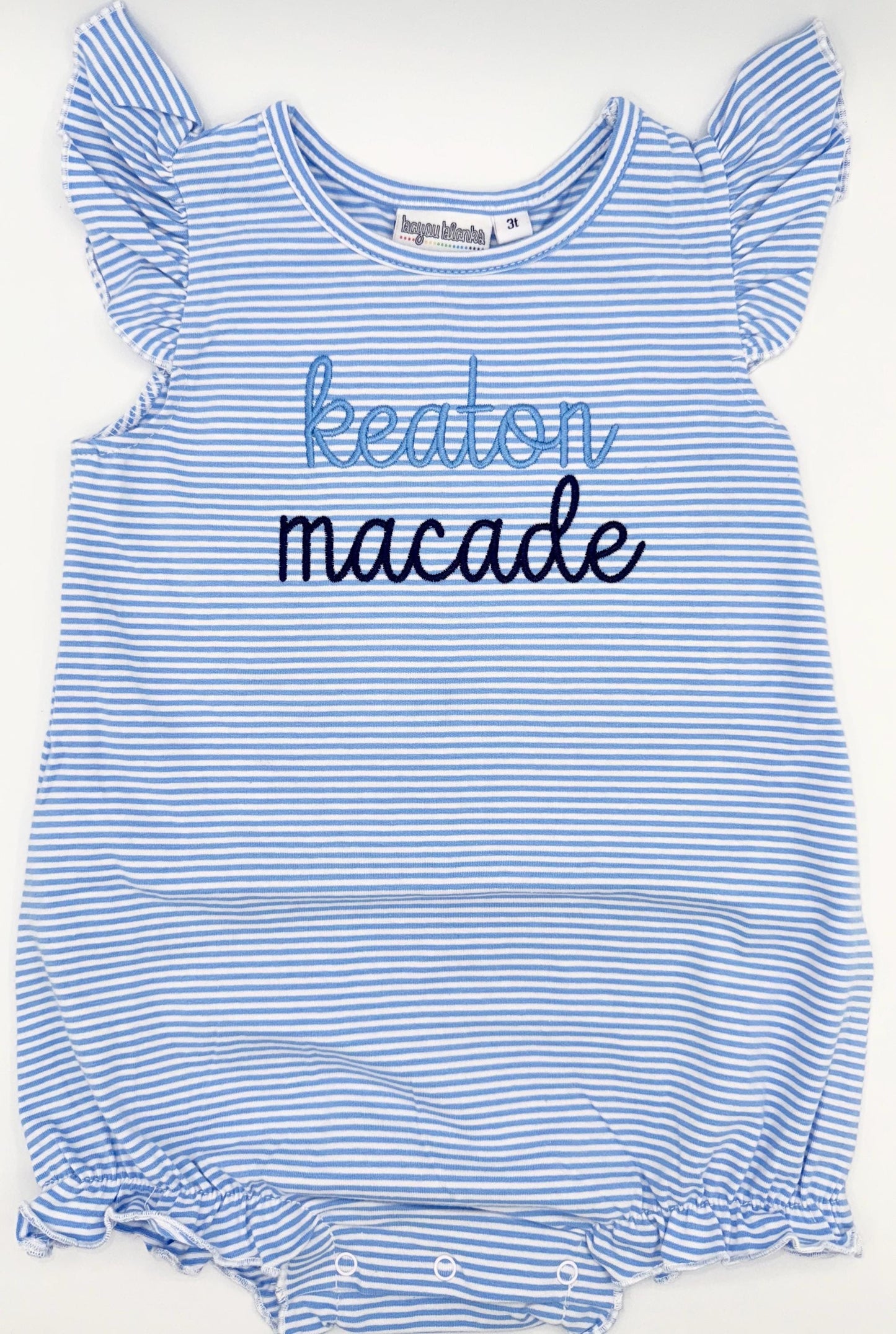 Custom Embroidered Design + Name Stripe BUBBLE, Baby Boy Girl Toddler | Monogram, Design Options, Any Theme, Flutter Sleeve Bubble, T-Shirt