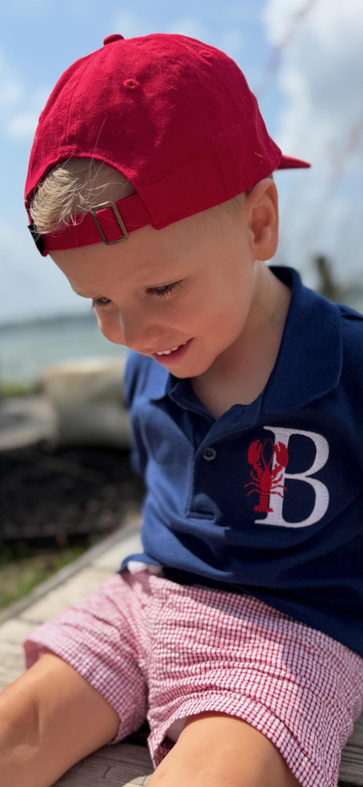 Custom Monogrammed Crawfish Lobster Initial Polo Set, Baby Toddler Boy | Optional Set, Seersucker Shorts, Embroidery, Personalized