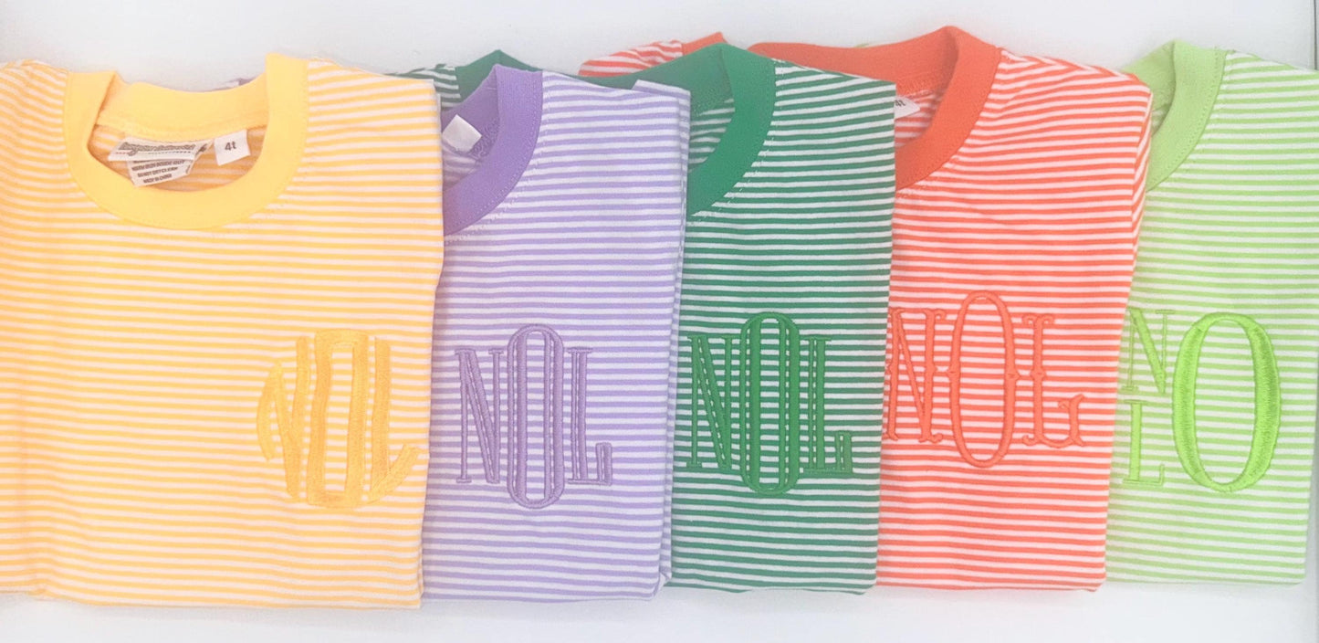 Custom Embroidered Monogram Stripe BUBBLE, Baby Boy Girl Toddler | Monogram Options, T-Shirt Bubble, Romper, Summer Outfit