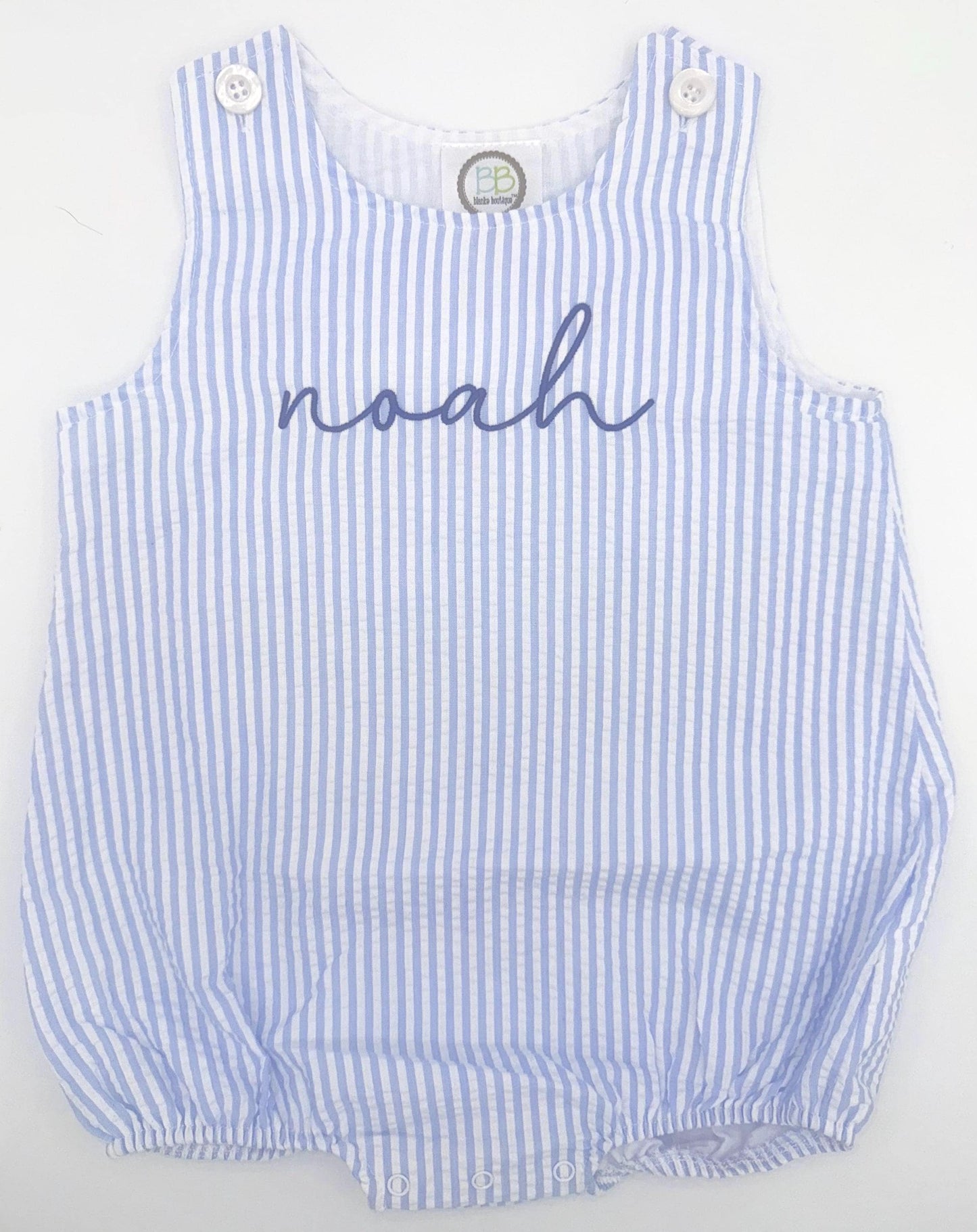 Customizable Unisex Light Blue Seersucker Bubble, Baby Boy Toddler | Blue, Monogram, Personalize, Name Embroidery