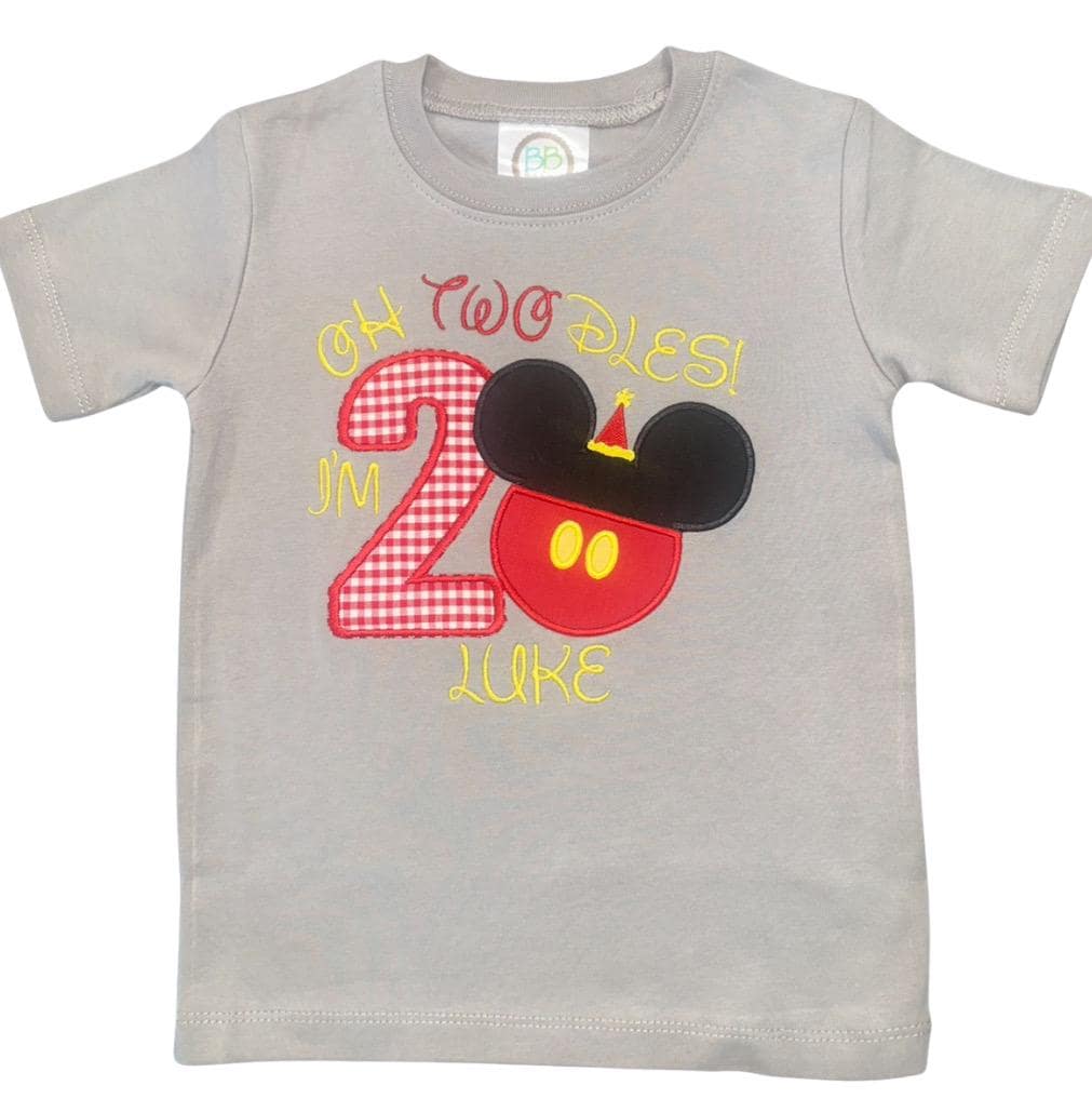 Oh Two-dles Boys Birthday Shorts Set, Mickey Mouse Tee, Baby Toddler Boy | Optional Set, Gingham Shorts, Embroidery, Personalized, Birthday