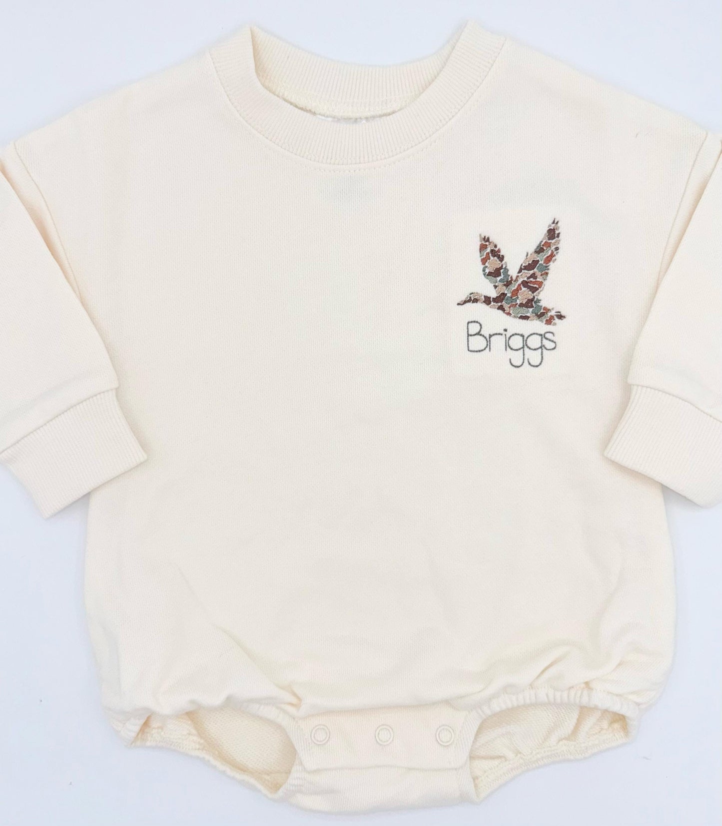Cozy Bubble Sweatshirt Bubble – Trendy Boutique Style Baby Boy | Camo Fabric, cute custom outfit, duck, hunting, personalized