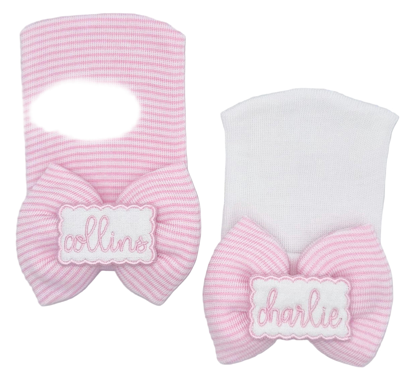 Personalized Newborn Bow Hat | Custom Baby Girl Hospital Beanie with Name or Monogram, Embroidered, Gender Neutral, Personalized