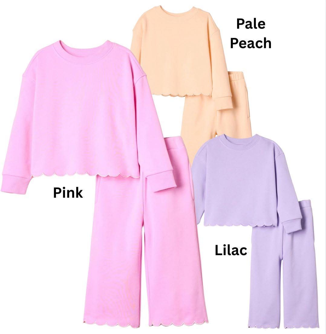Personalized Lilac Scallop Lounge Set | Custom Kids Outfit, Embroidered Outfit, Personalized Pants Set