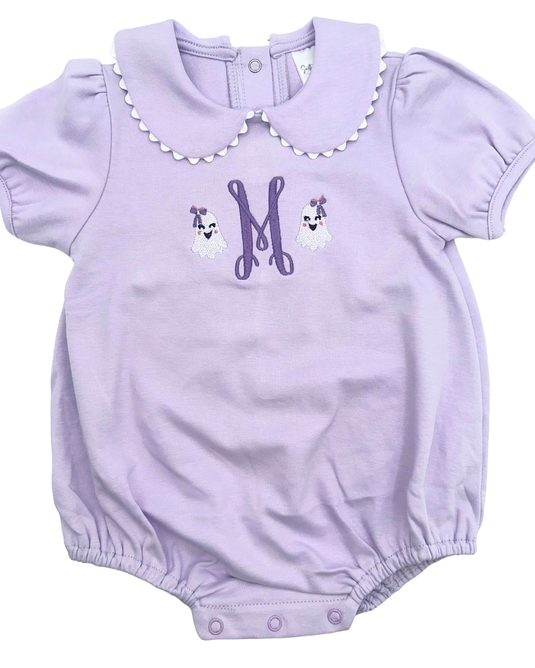 Initial with Ghosts on Each Side on Scallop Edge Bubble with Peter Pan Collar