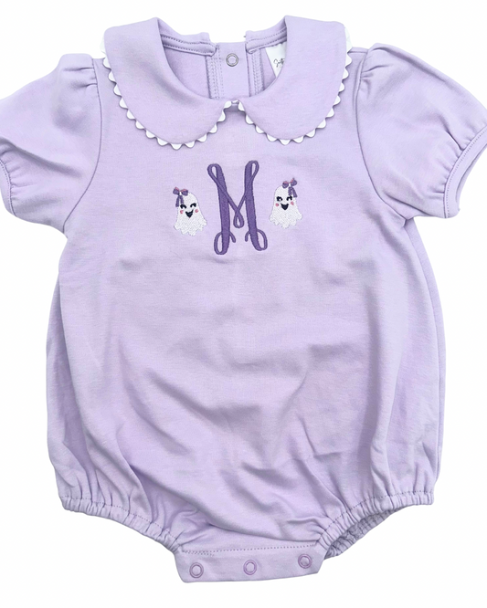 Initial with Ghosts on Each Side on Scallop Edge Bubble with Peter Pan Collar
