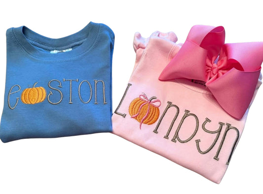 Embroidery Pumpkin Name Tees | Boys | Girls | Fall Embroidered Tee
