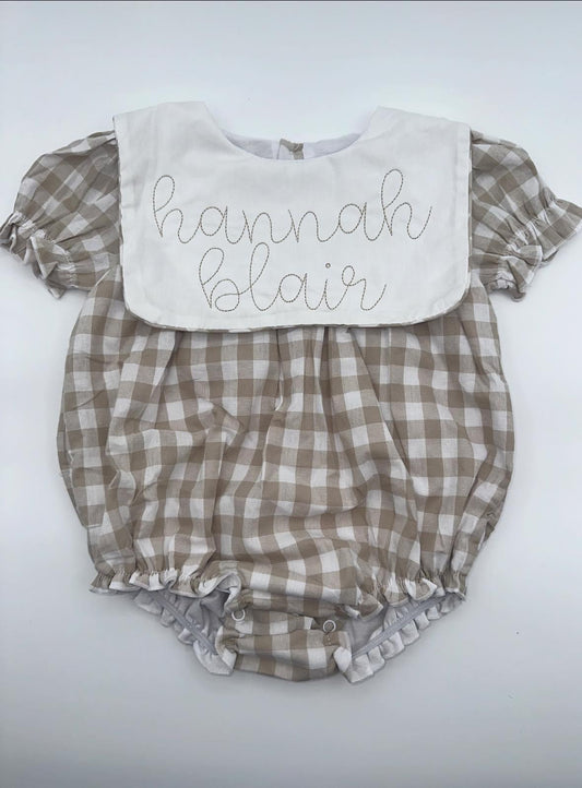 Khaki and White Large Gingham Girls Bubble