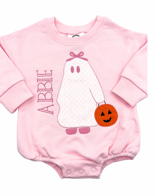 Ghost Girl Trick or Treater with Name on Sweatshirt Bubble