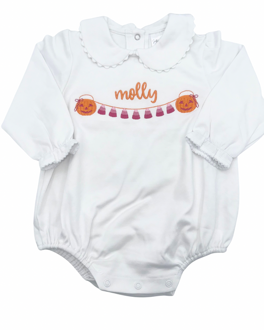 Jack O Lantern with Candy Banner Scallop Edge Bubble