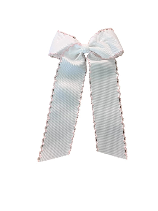 White with Khaki Picot Edge Bow