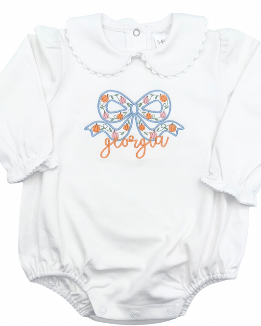 Pumpkin Bow on Scallop Edge Bubble with Peter Pan Collar