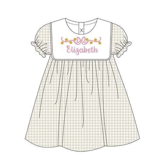 Khaki Gingham Girls Bib Dress